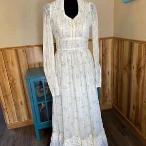 Vintage Gunne Sax By Jessica Maxi Dress Lace Floral Renaissance Victorian Prarie